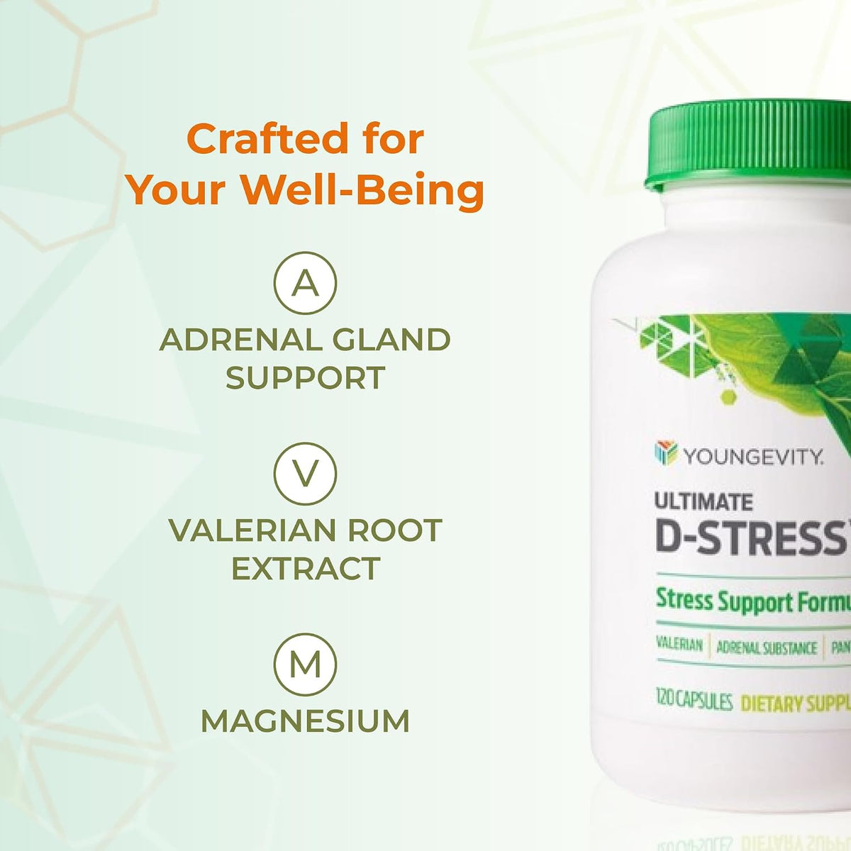 Youngevity Ultimate D-Stress™ – Natural Stress Relief Supplement with Magnesium, Valerian Root Extract, and B Vitamins – Supports Adrenal Health and Nervous System – 120 Capsules - görsel 5