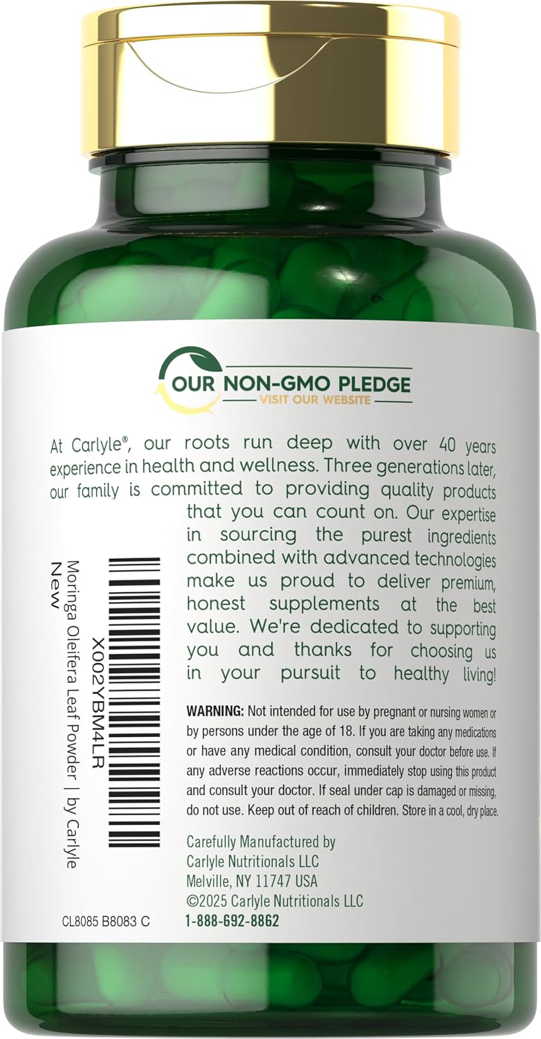Carlyle Moringa Oleifera Supplement – 180 Capsules, Green Superfood for Women and Men - görsel 3