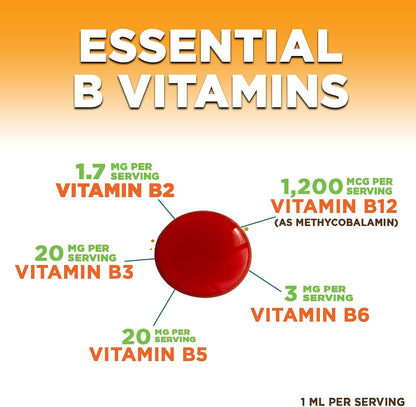 Vitamin B12 Drops - Extra Strength Methylcobalamin Super B Complex - Sublingual Liquid for Energy, Nervous System & Metabolism Support - Raspberry Flavoured - 60 ml