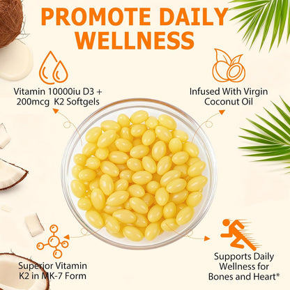 newseel Vitamin D3 K2 Capsules with Coconut Oil, 120 Soft gel capsules