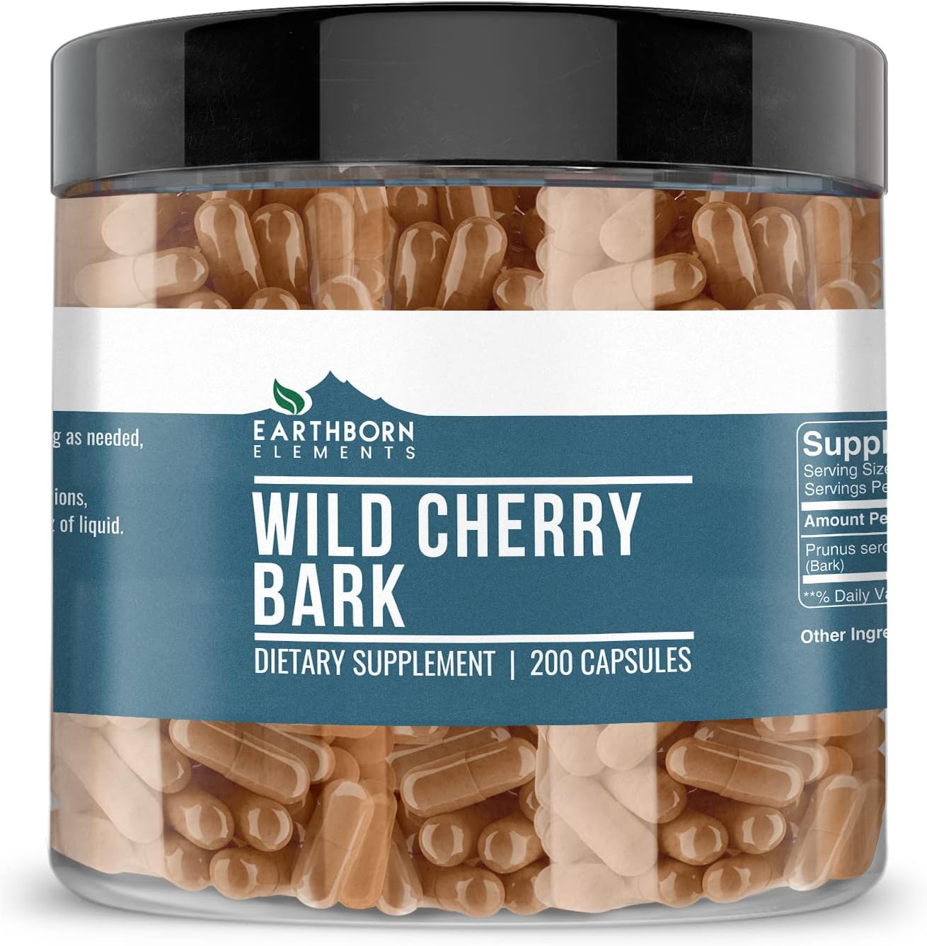 Earthborn Elements Wild Cherry Bark 200 Capsules, Pure & Undiluted, No Additives - görsel 1