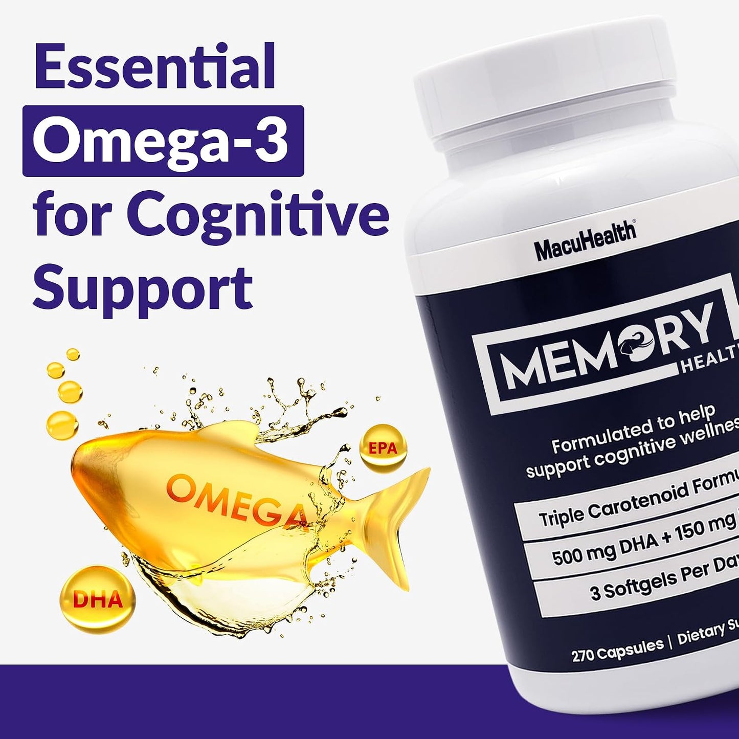 Memory Health Softgels with Omega-3, Carotenoids, and Vitamin E – Designed to Support Cognitive Function and Mental Clarity - (270 Softgels, 90 Days Supply) - görsel 2