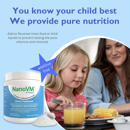 NanoVM Allergen-Free Kids Multivitamin Powder, 4-8 Years, Unflavoured, 275g