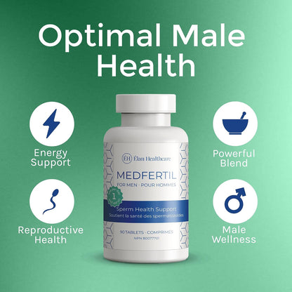 Medfertil for Men Food Supplement with L-Carnitine, Vitamins C, E, B12, Folate, Zinc, Selenium, and Coenzyme Q10 – 90 Tablets