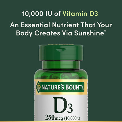 Nature's Bounty Vitamin D3 10000 IU, 72 Softgels – Immune & Bone Support