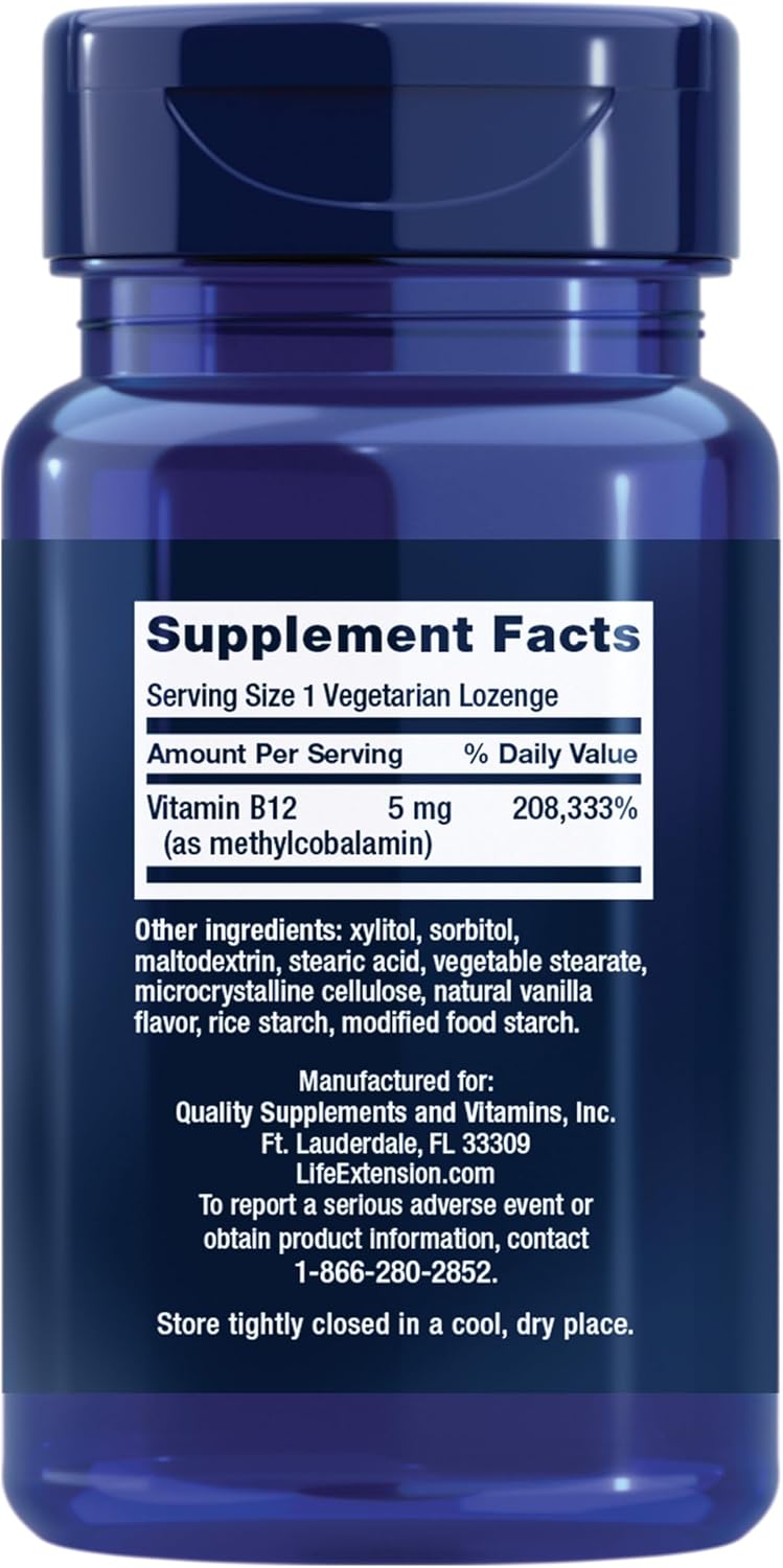 Life Extension Vitamin B12 Methylcobalamin, 5 mg, 60 Quick-Dissolving Lozenges - görsel 2