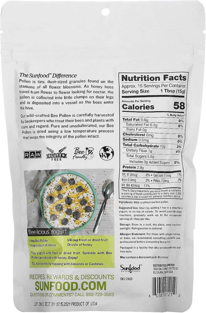 Sunfood Superfoods Raw Wild-Crafted Bee Pollen - 227g