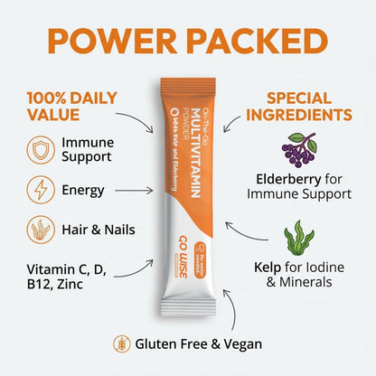Go Wise Multivitamin Powder for Women and Men – No Water, No Pills | Vitamin B Complex, Vitamin D3, Zinc & Elderberry | Bariatric Multivitamin | Vegan Immune and Energy Support | Natural Berry