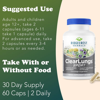 Ridgecrest Herbals ClearLungs Sport, Lung Support with Cordyceps, Rhodiola (60 Capsules)