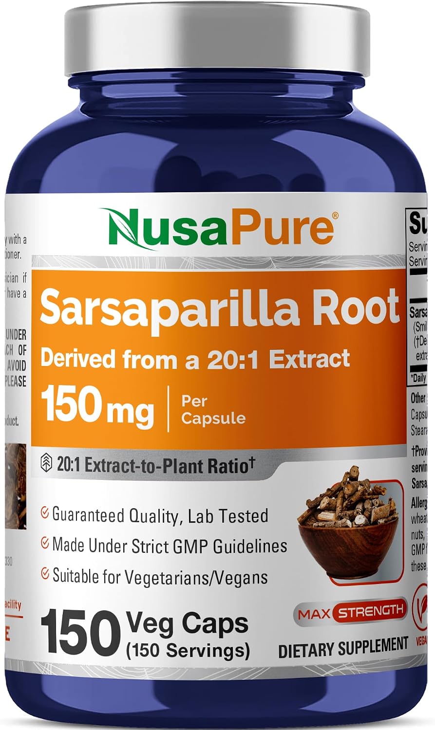 NusaPure Sarsaparilla Root Capsules, 150 mg, 150 Veg Capsules (Non-GMO, Vegan) - görsel 1