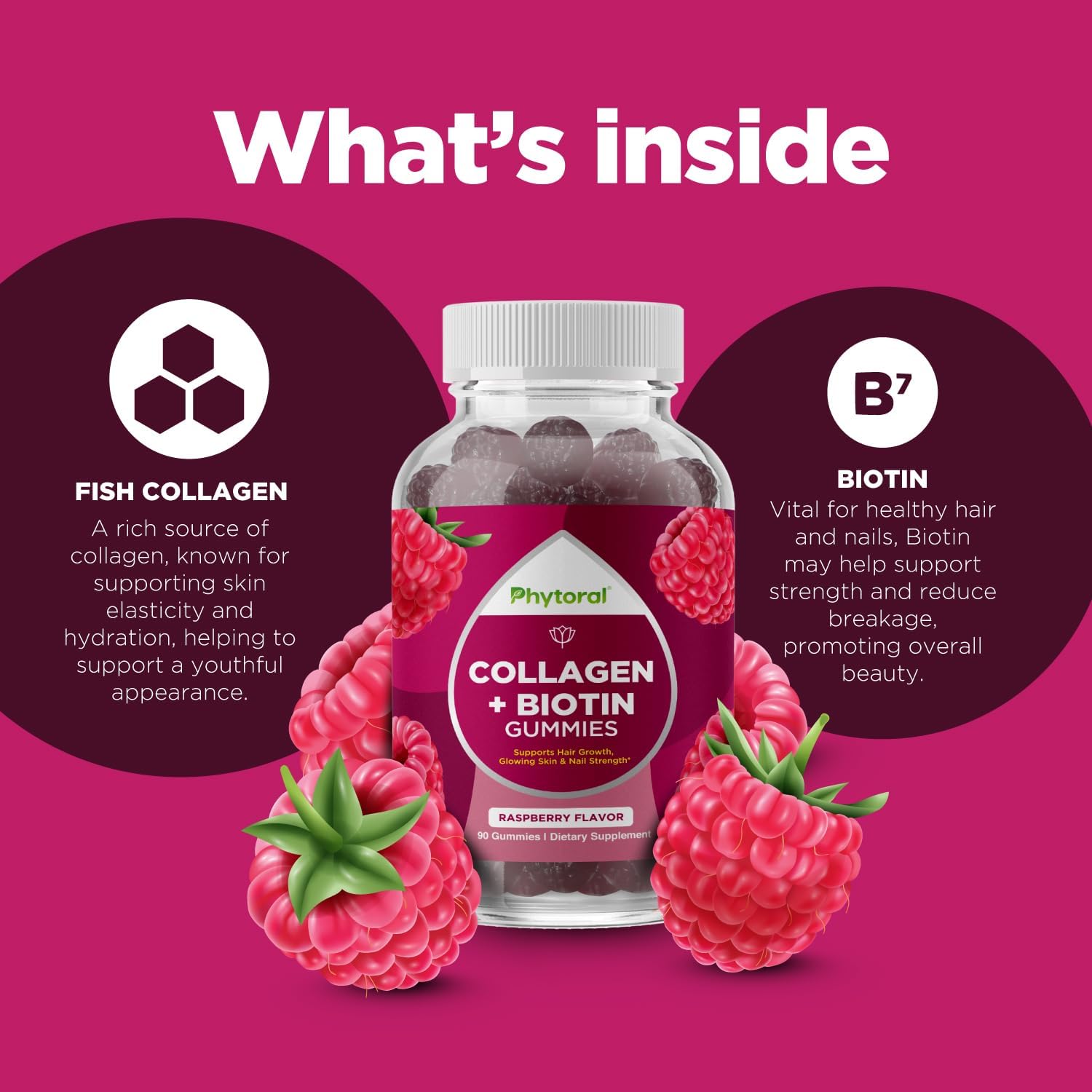 Phytoral Hydrolysed Collagen Peptides with Biotin Gummies - Hair, Skin & Nails - 90 Count - görsel 3