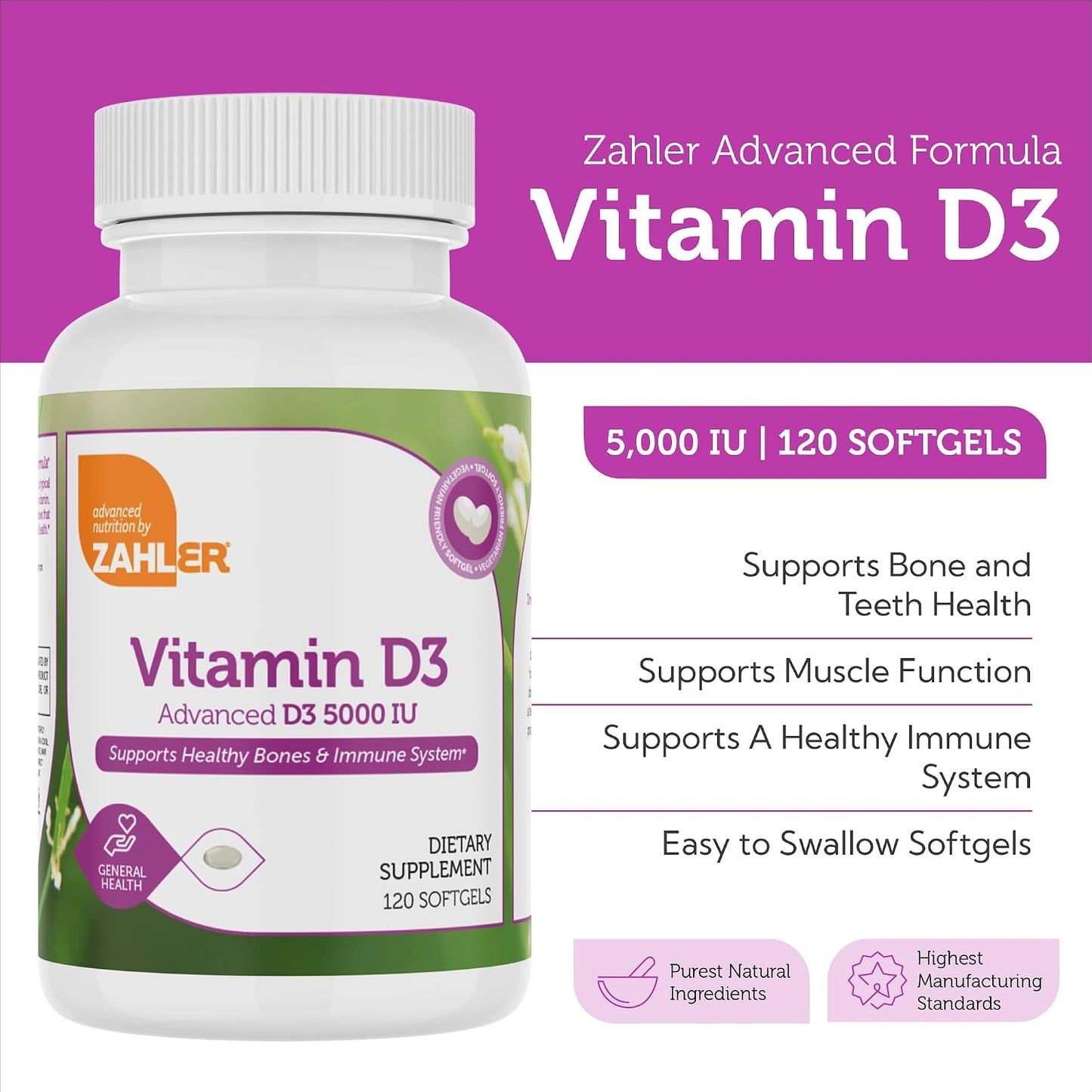 Zahler Advanced Vitamin D3 5000 IU Softgels - görsel 3