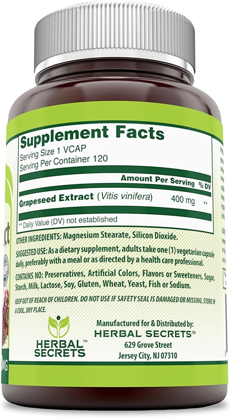 Herbal Secrets Grapeseed Extract 400 mg – 120 Veggie Capsules (Pack of 2) - görsel 3