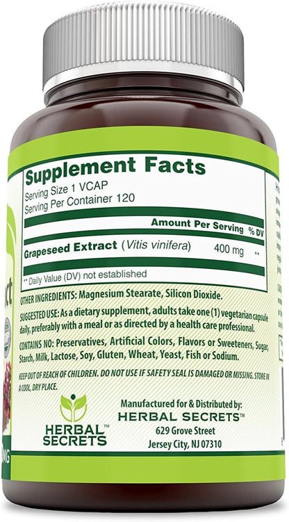 Herbal Secrets Grapeseed Extract 400 mg – 120 Veggie Capsules (Pack of 2)