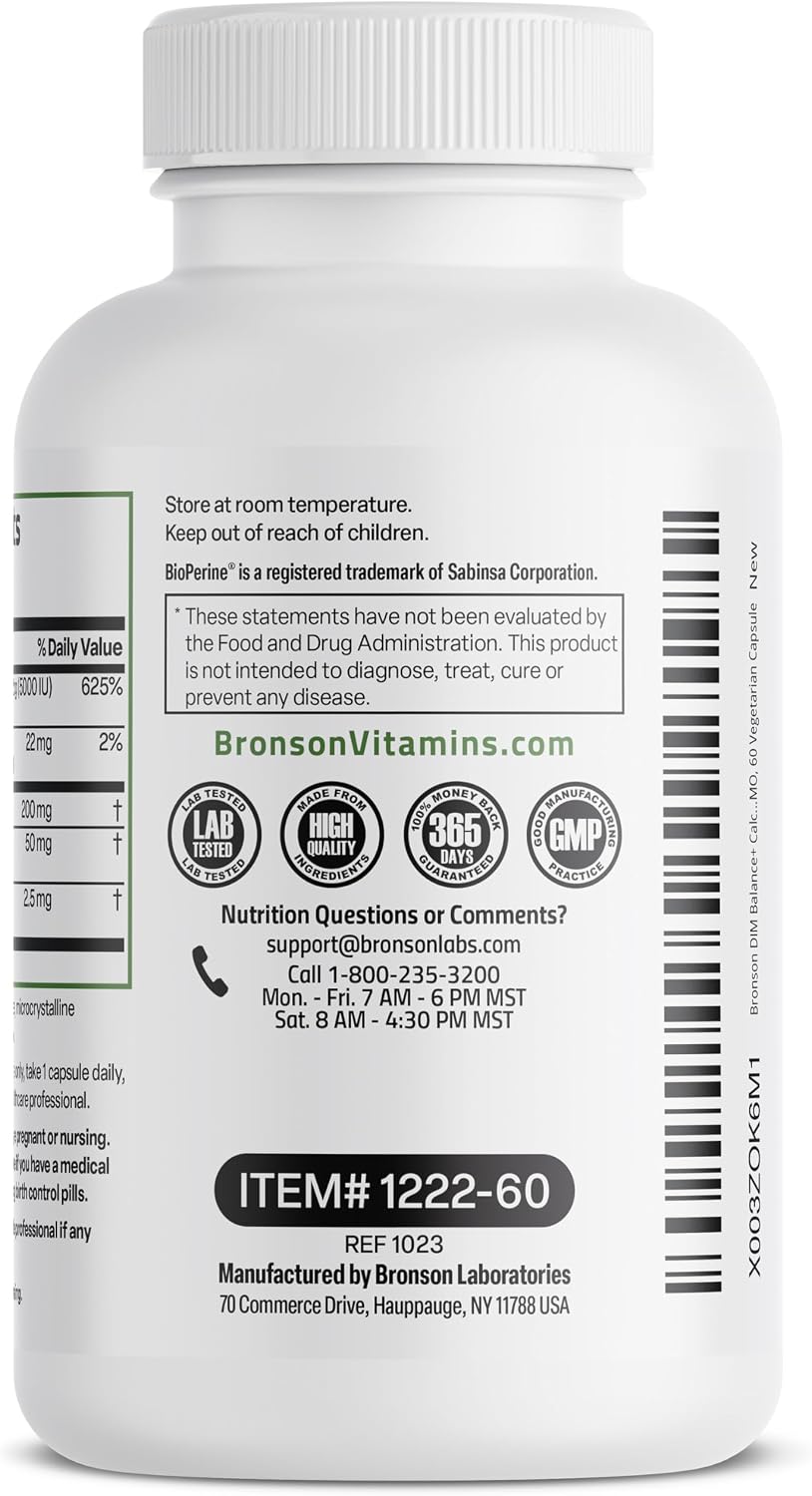 Bronson DIM Balance+ - Food Supplement with DIM, Calcium D-Glucarate, Broccoli Sprout & Vitamin D3 (60 Vegetarian Capsules) - görsel 7