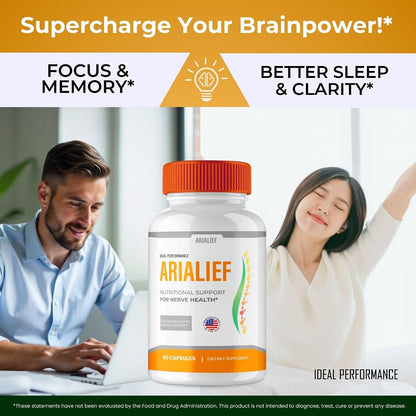 Arialief Brain Supplements for Memory and Focus Capsules, Aria LIEF Advanced Formula Brain Health Support Pills Maximum Strength Nootropics Arialief All Natural Support Pills Reviews (2 Pack)