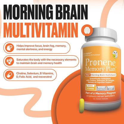 Pronene Memory Plan Morning Brain Multivitamin – Research-Backed Dosage for Adults 50+ – Created by a Neuroscientist (60 Capsules)