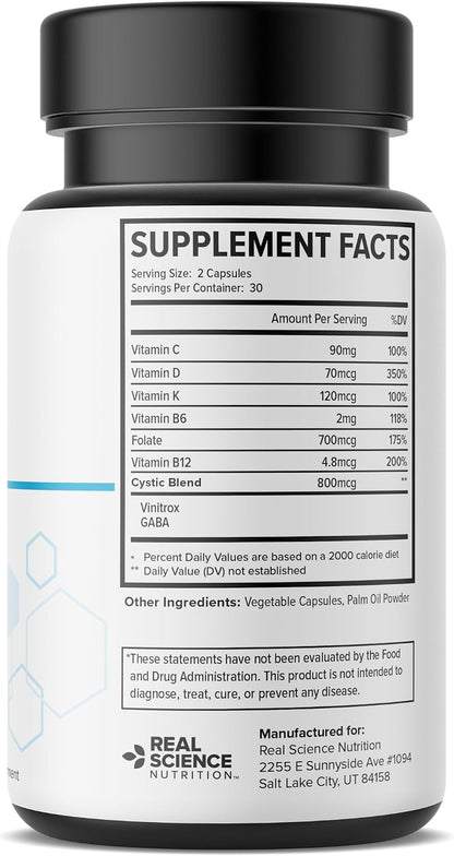 Real Science Cystic Miracle - Lung Support Supplement for Breathing Support and Mucus Clearance – with Vinitrox & GABA to Support Lung Function and Aid Respiratory Health, Made in the USA, 60 Capsules