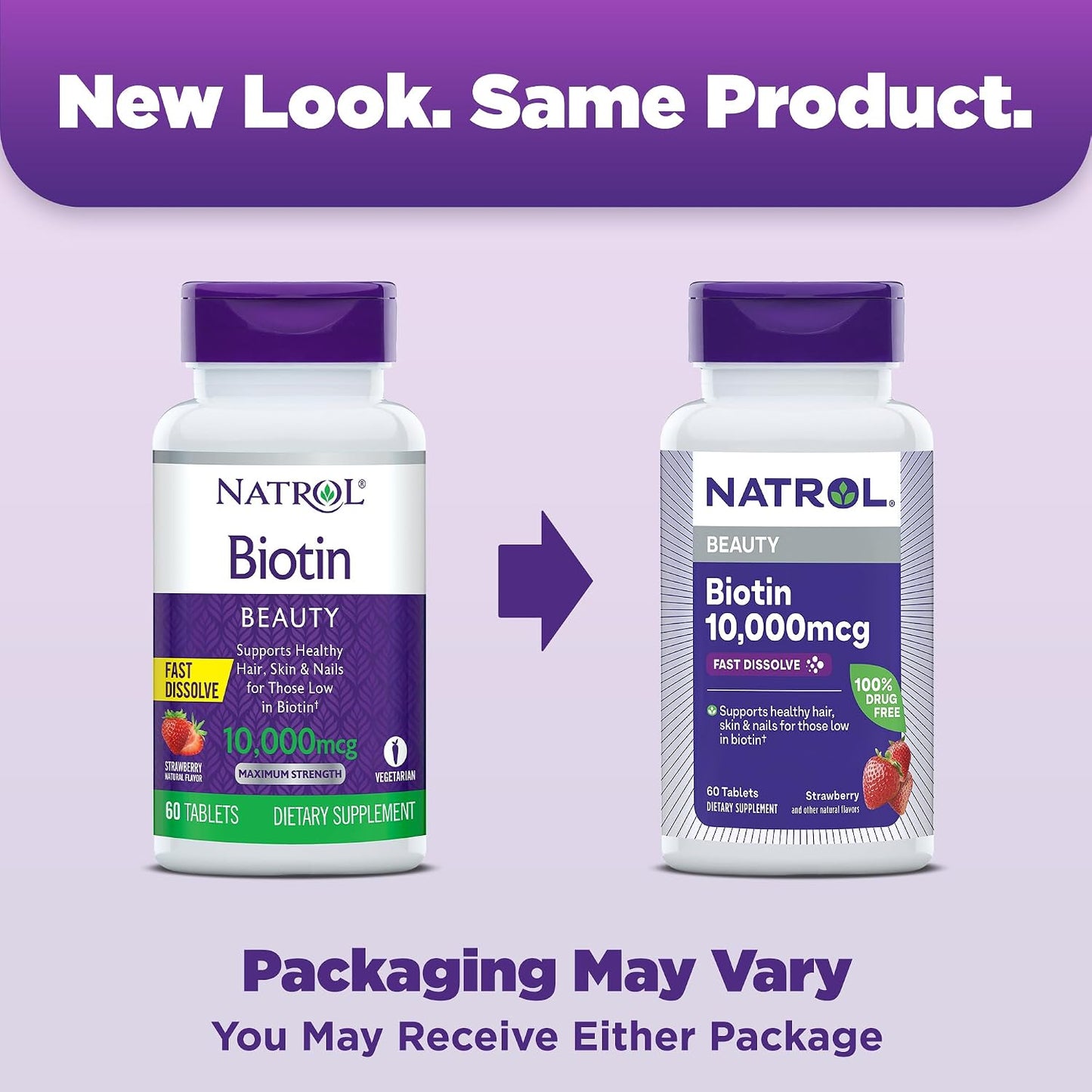 Natrol Biotin 10000mcg, Fast-Dissolve Tablets for Hair, Skin and Nails, 60 Tablets - görsel 2