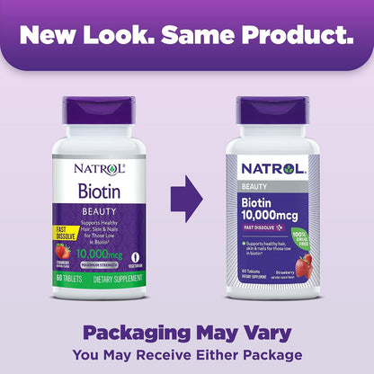 Natrol Beauty Biotin 10000mcg Fast Dissolve Tablets - Strawberry - 60 Tablets