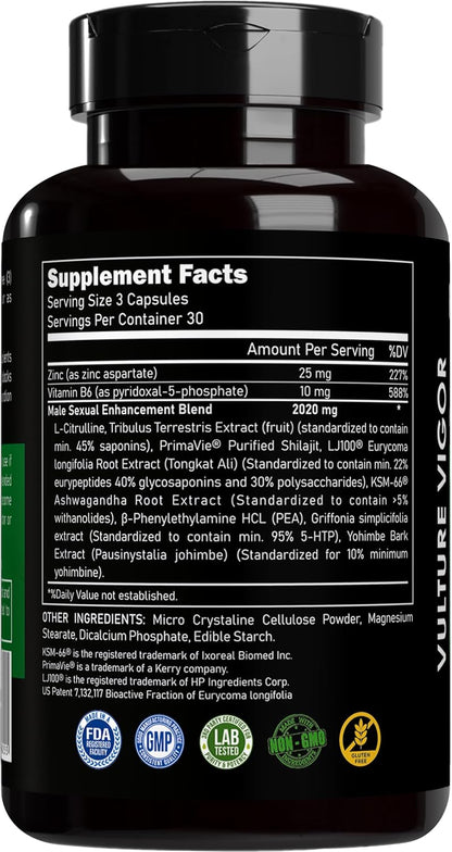 Vulture Vigour Male Performance Capsules – Tongkat Ali, Ashwagandha, Shilajit – 90 Capsules