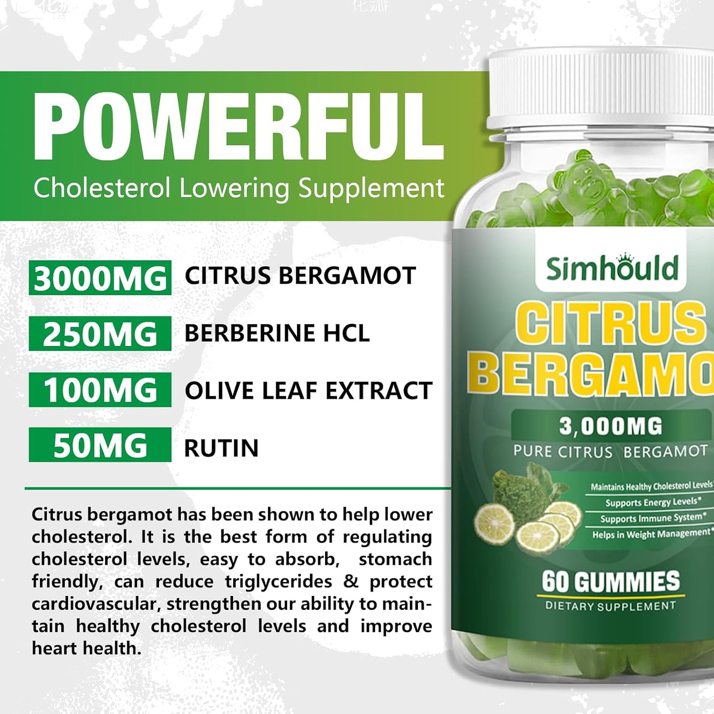Citrus Bergamot Gummies 3000mg – Heart & Immune Support Supplement, Vegan, Lime Flavour (60 Counts) - görsel 3