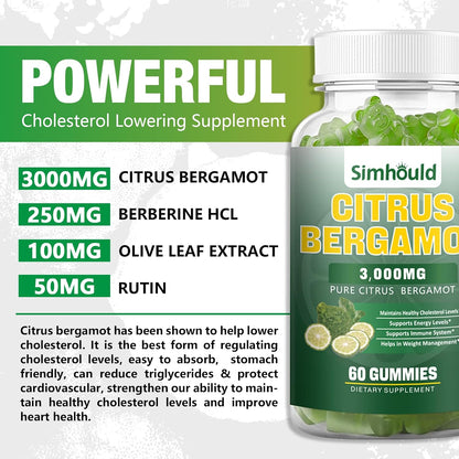 Citrus Bergamot Gummies 3000mg – Heart & Immune Support Supplement, Vegan, Lime Flavour (60 Counts)