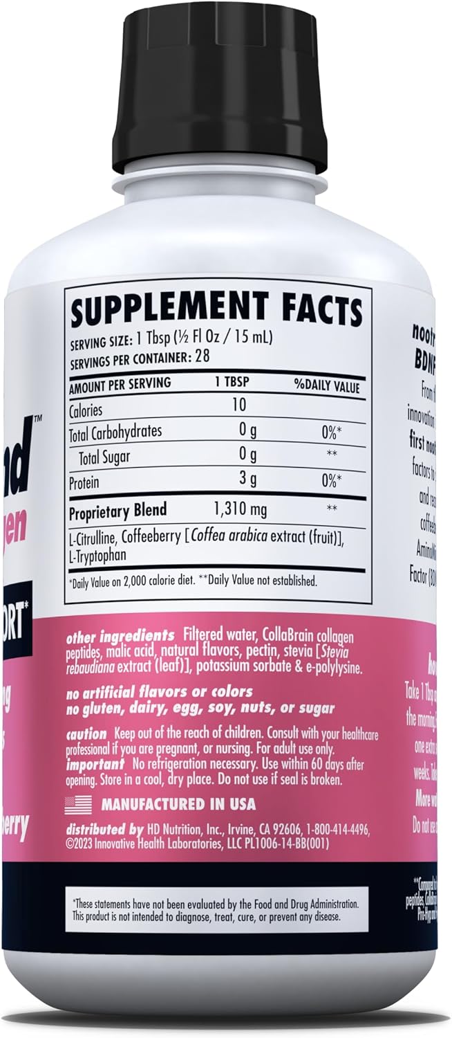 HEALTH DIRECT - AminoMind - Nootropic Collagen Supplement for Brain Health and BDNF - Pro-Hyp & Hyp-Gly Dipeptides, Coffeeberry Antioxidants - Blackberry - 414 ml (28 Servings) - görsel 5