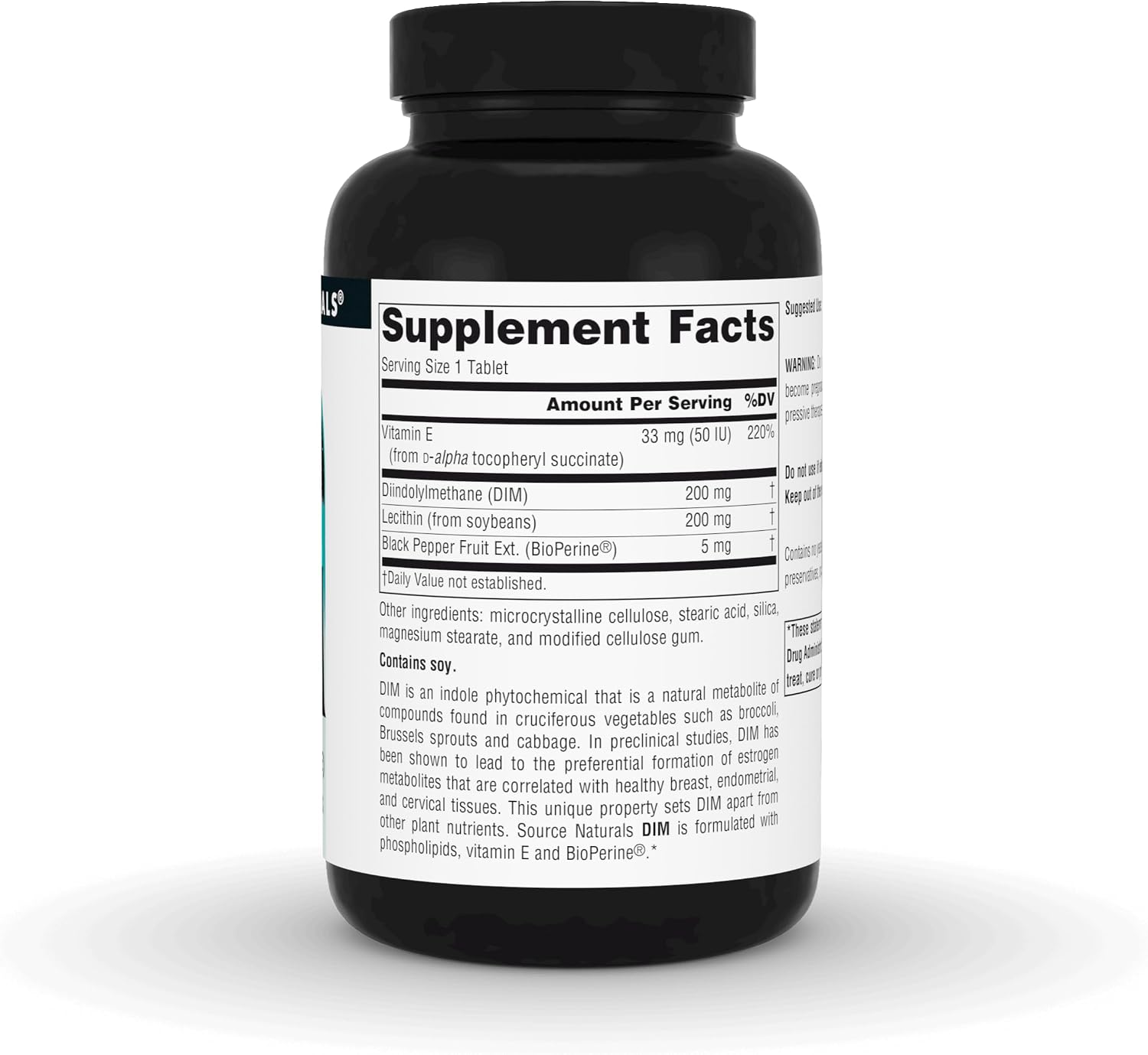 Source Naturals DIM (Diindolylmethane) 200mg with BioPerine and Vitamin E – 120 Tablets - görsel 3