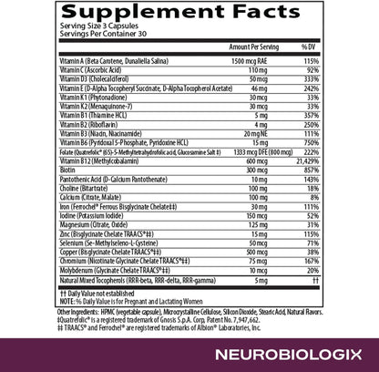 Neurobiologix Prenatal Evolved: Complete Prenatal Multivitamin with Methylated Folate, Iron, Choline – Gentle Absorption for Pregnancy & Postnatal, 90 Capsules