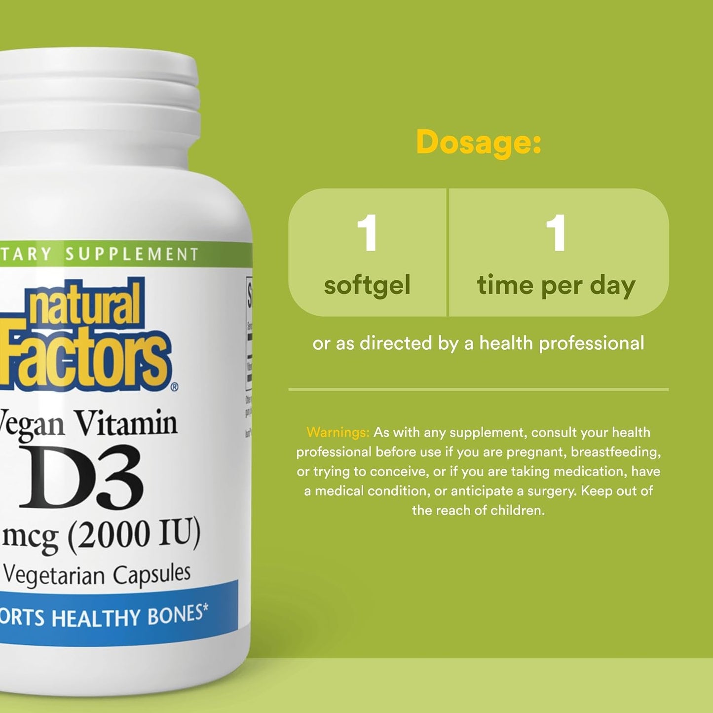 Natural Factors Vegan Vitamin D3 2000 IU - 90 Capsules - görsel 3