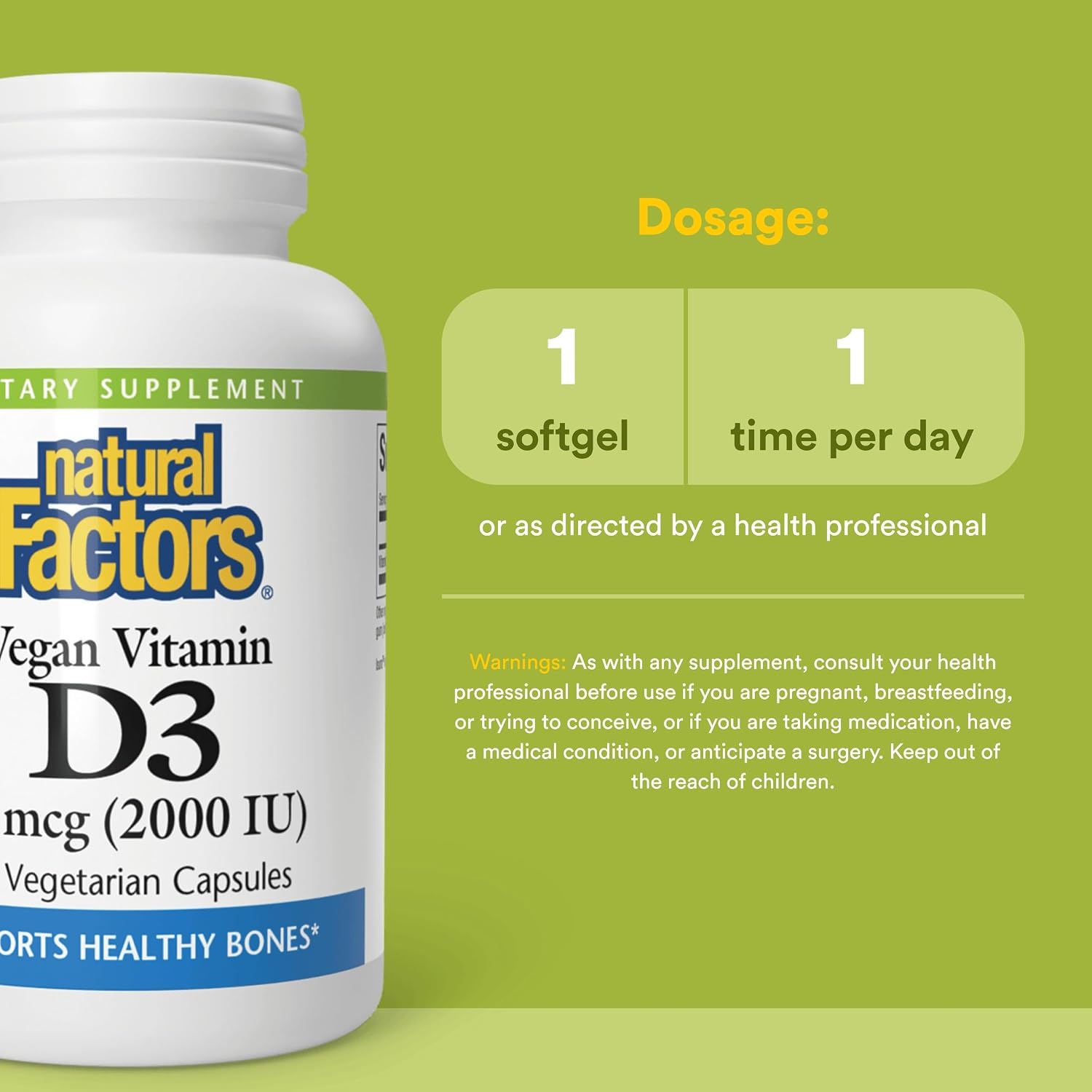 Natural Factors Vegan Vitamin D3 2000 IU - 90 Capsules - görsel 3