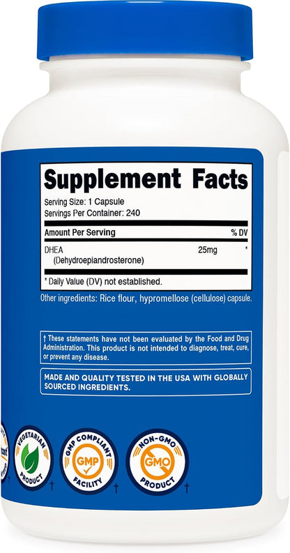 Nutricost DHEA 25mg, 240 Capsules – Gluten-free, Soya Free, Non-GMO Food Supplement