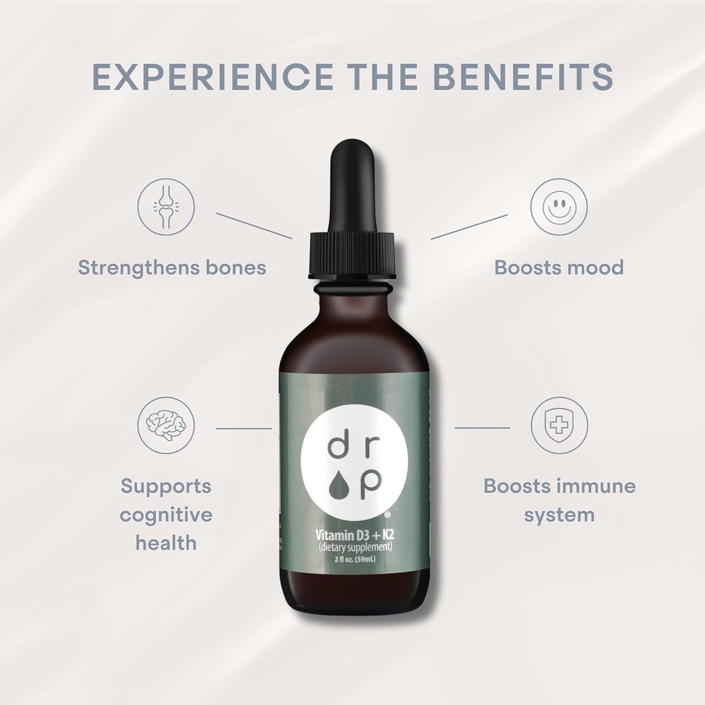 Drop Vitamin D3 + K2 Liquid Drops - 1000 IU Vegan D3 from Lichen, 45 mcg K2 (MK-4 & MK-7) with Organic MCT Oil, 59 ml - görsel 3