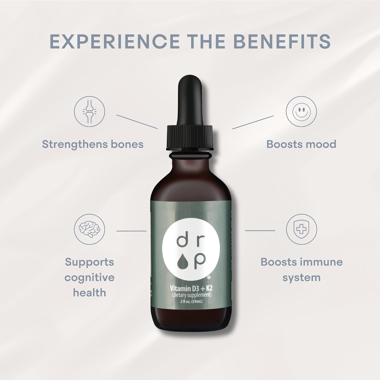 Drop Vitamin D3 + K2 Liquid Drops - 1000 IU Vegan D3 from Lichen, 45 mcg K2 (MK-4 & MK-7) with Organic MCT Oil, 59 ml - görsel 3