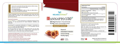 WELLNESS EXTRACT Annatto Tocotrienols 150mg with Geranylgeraniol (GG Gold) – Tocopherol-Free Vitamin E, 60 Softgels