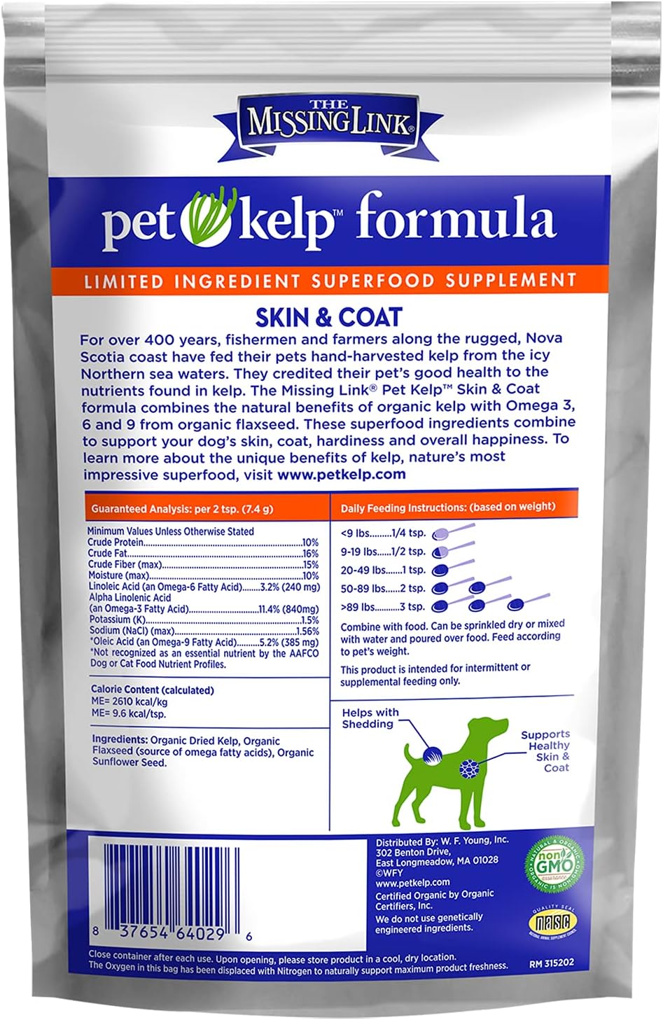 The Missing Link Pet Kelp Canine Skin & Coat 8oz Superfood Powdered Supplement, Organic & Limited Ingredient Formula for Dogs - görsel 3