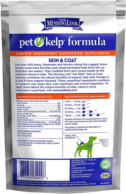 The Missing Link Pet Kelp Canine Skin & Coat 8oz Superfood Powdered Supplement, Organic & Limited Ingredient Formula for Dogs