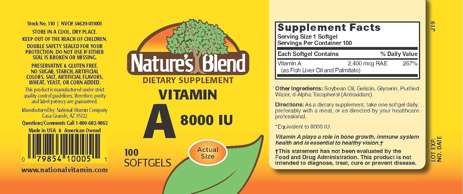Nature's Blend Vitamin A 8000 IU (2400 µg) - 100 Softgels - görsel 2