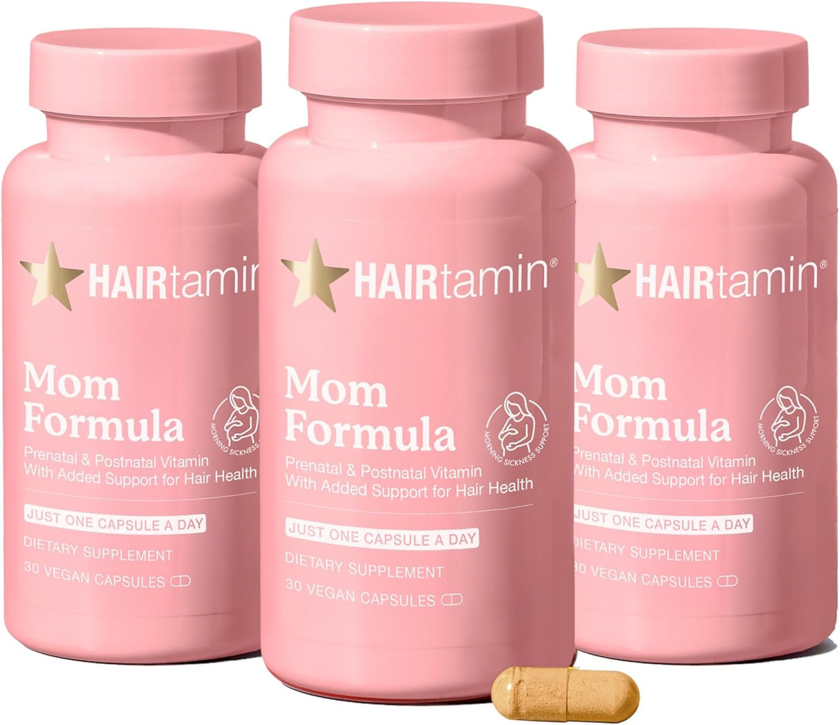 HAIRtamin MOM Vegan Prenatal & Postnatal Multivitamin Capsules – with Biotin, Zinc, Iron, and Probiotics (3-Pack) - görsel 1