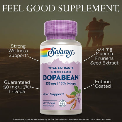 SOLARAY Dopabean 333mg - Mucuna Pruriens L-Dopa Supplement - Enteric Coated, 60 Servings