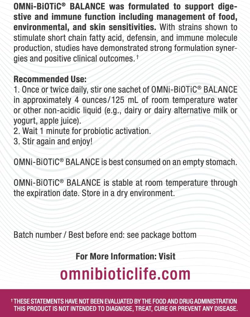 OMNi BiOTiC Balance Probiotic Immune Support – Bifidobacterium & Lactobacillus – Hypoallergenic – Immune Support Supplement for Men and Women – Non-GMO (28 Daily Sachets) - görsel 4