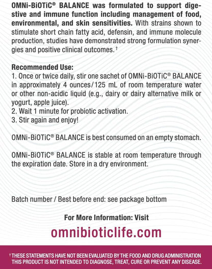 OMNi BiOTiC Balance Probiotic Immune Support – Bifidobacterium & Lactobacillus – Hypoallergenic – Immune Support Supplement for Men and Women – Non-GMO (28 Daily Sachets)