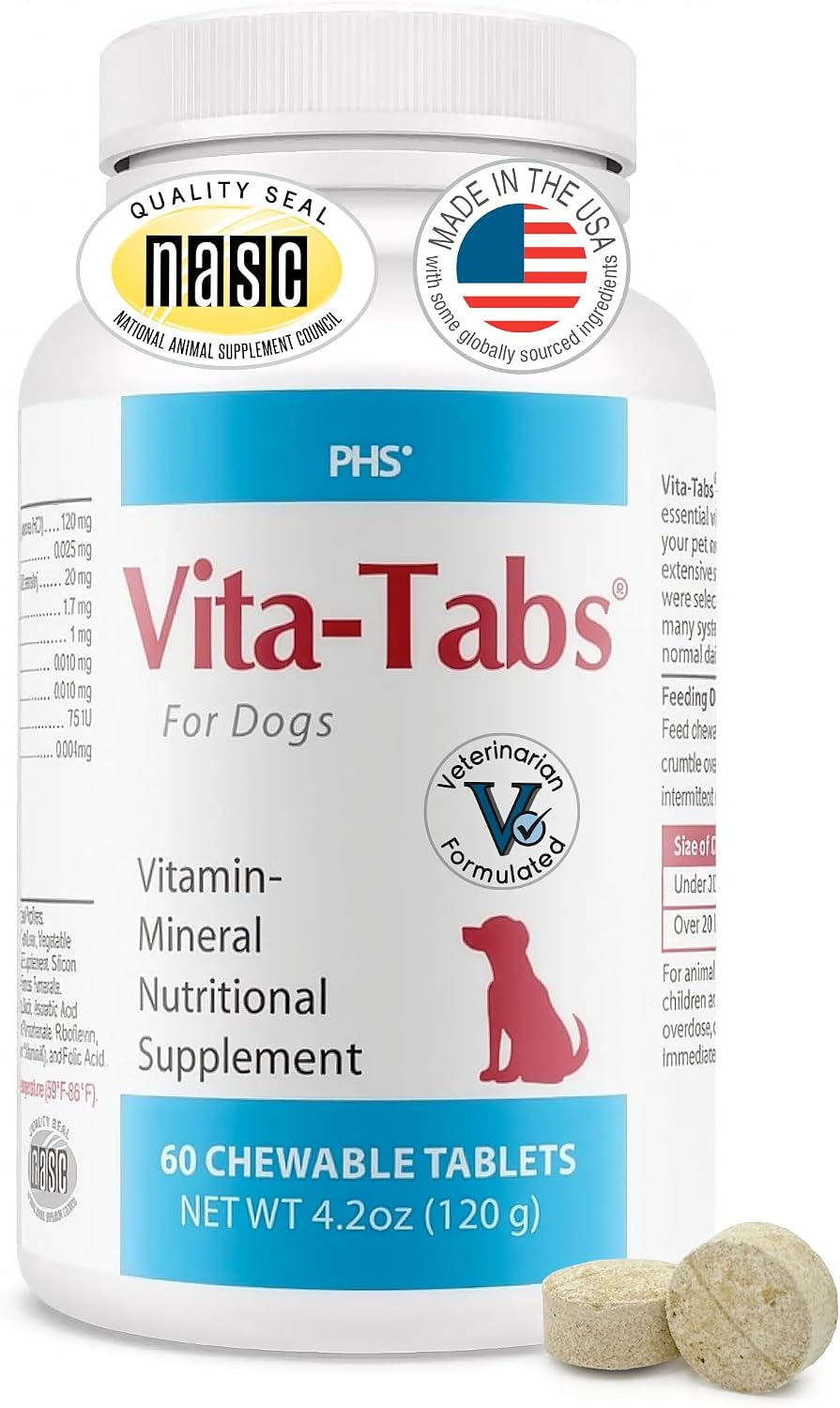 Vita-Tabs for Dogs Multivitamin & Mineral Supplement - 60 Chewable Tablets - görsel 1