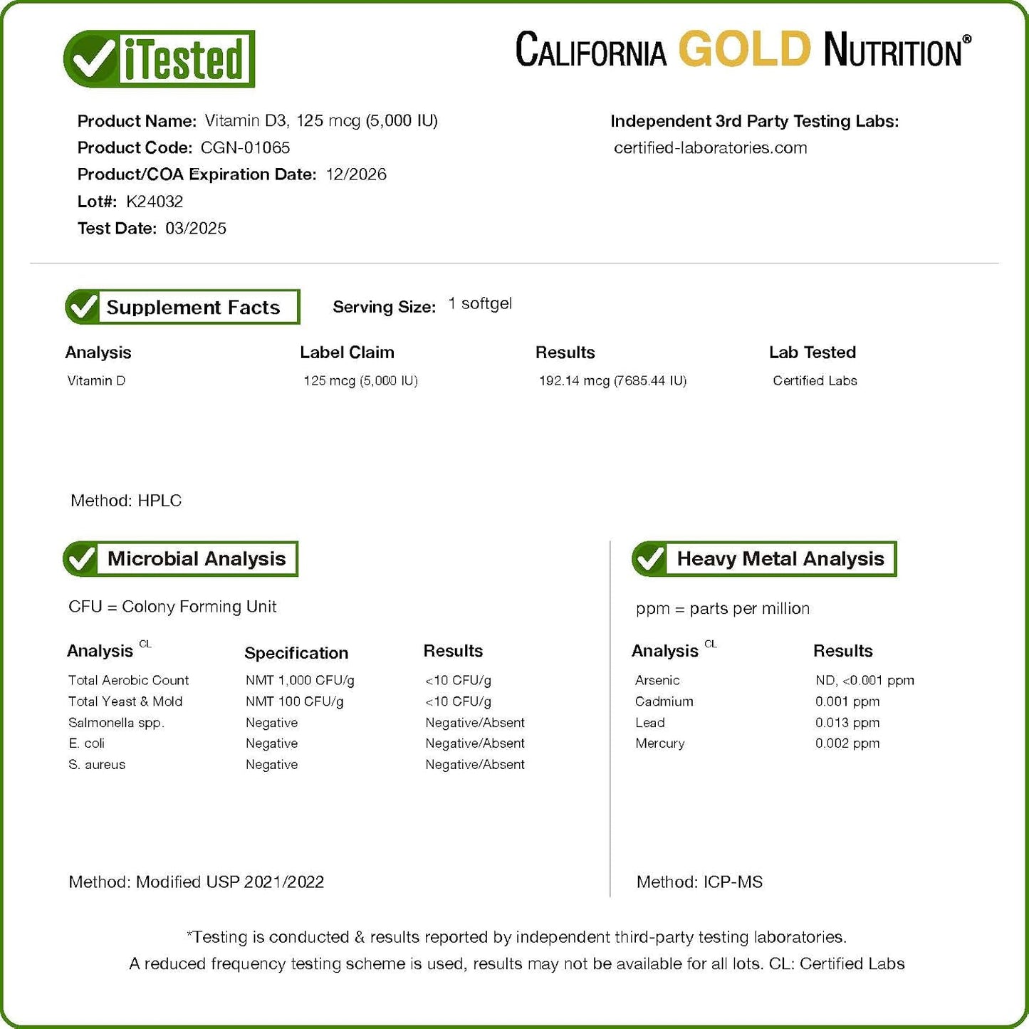 California Gold Nutrition Vitamin D3 5,000 IU - 90 Softgels - görsel 4