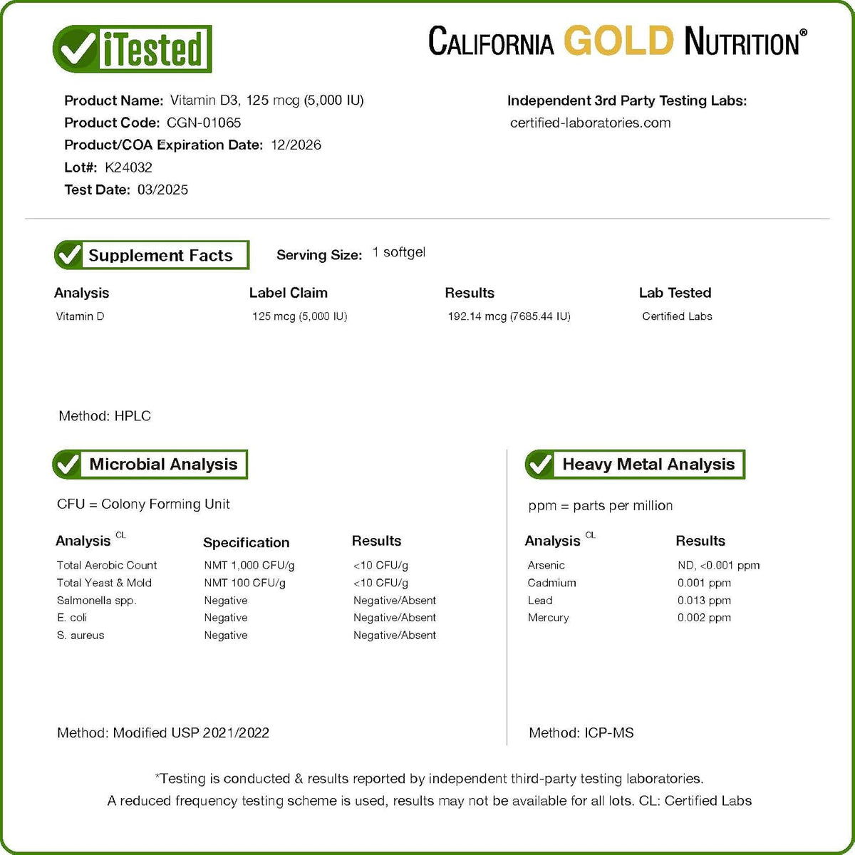 California Gold Nutrition Vitamin D3 5,000 IU - 90 Softgels - görsel 4