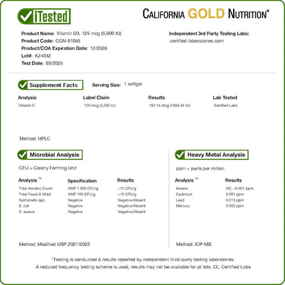 California Gold Nutrition Vitamin D3 5,000 IU - 90 Softgels