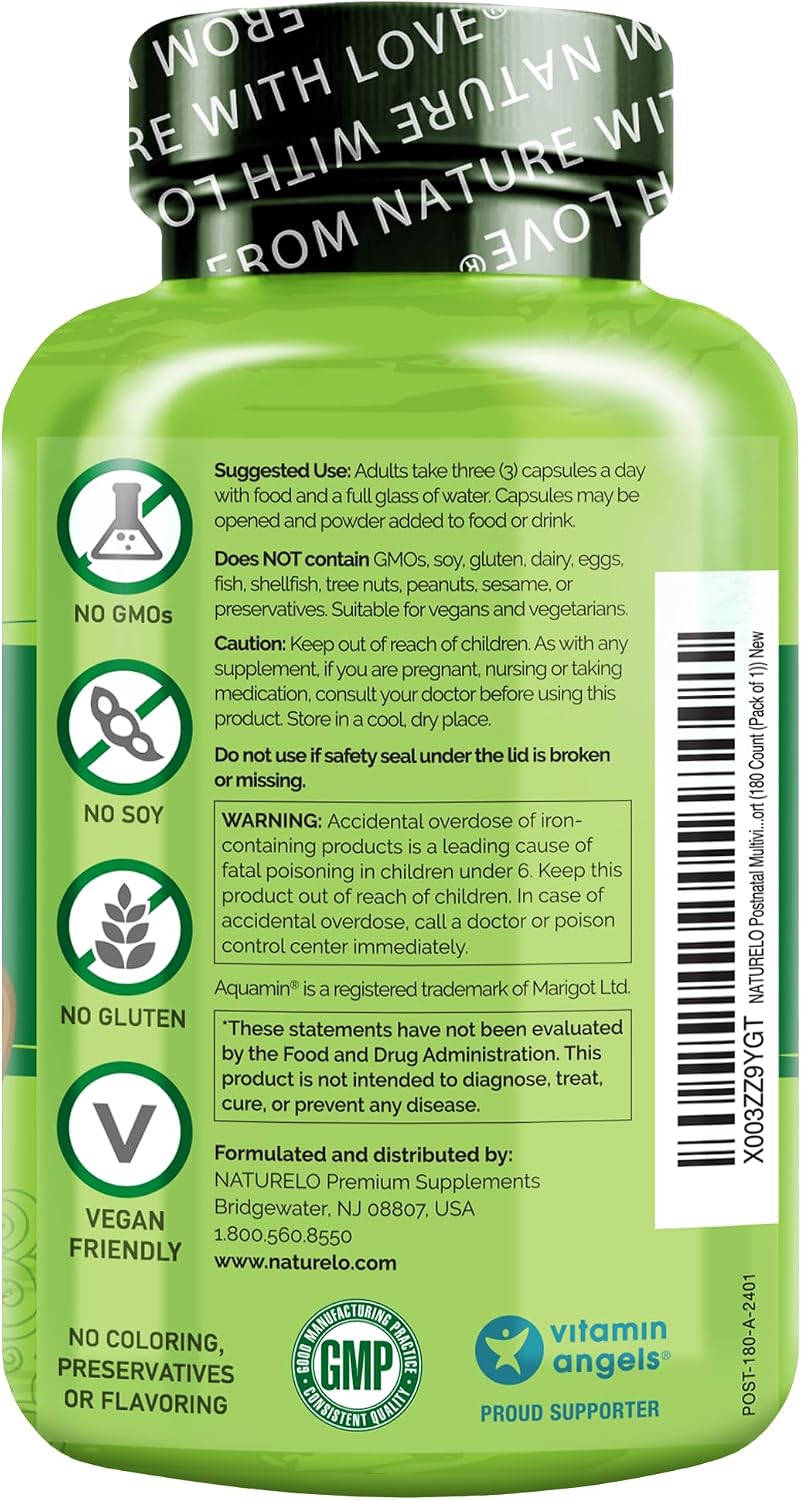 NATURELO Postnatal Multivitamin | Plant-Based Supplement for Breastfeeding Women | 180 Capsules - görsel 2