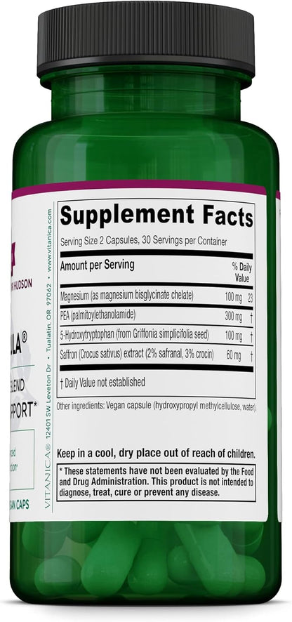 Vitanica FibroFormula - Support for Neuromuscular Relaxation and Neurotransmitter Balance with 5-HTP, PEA, Saffron & Magnesium - Vegan - 60 Capsules