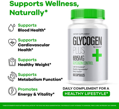 Glycogen Plus Capsules - Advanced Glycogen Support Food Supplement, High Strength All-Natural Formula, 60 Capsules
